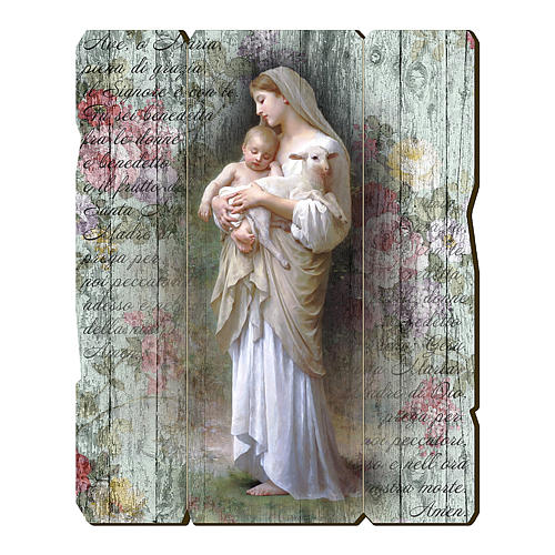 Quadro in Legno Sagomato gancio retro Madonna Divina Innocenza 35x30 1