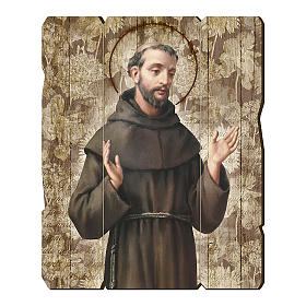 Saint Francis of Assisi painting in moulded wood with hook on the back 35x30 cm