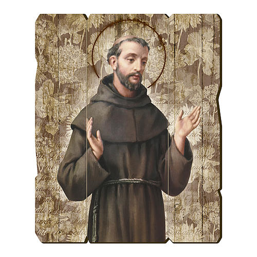 Saint Francis of Assisi painting in moulded wood with hook on the back 35x30 cm 1