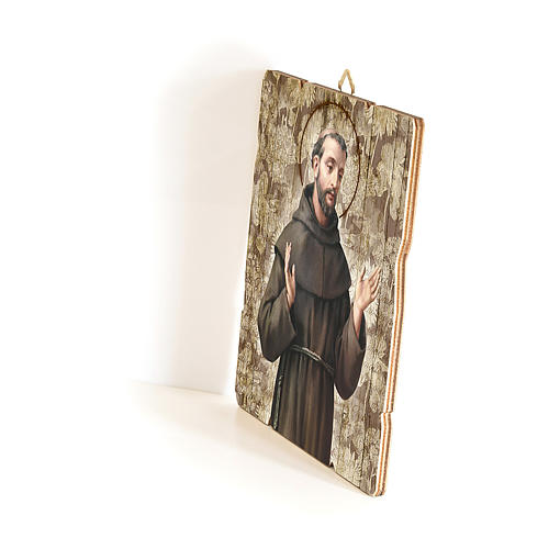 Saint Francis of Assisi painting in moulded wood with hook on the back 35x30 cm 2