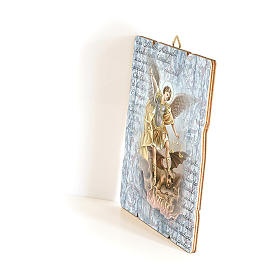 Obraz z drewna zawieszka z tyłu święty Michał Archanioł 35x30 tło błękitne