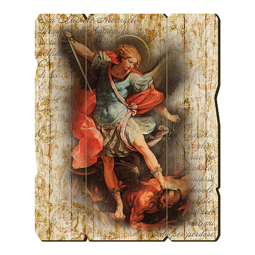 Saint Archangel Micheal painting in moulded wood with hook on the back 35x30 cm 1