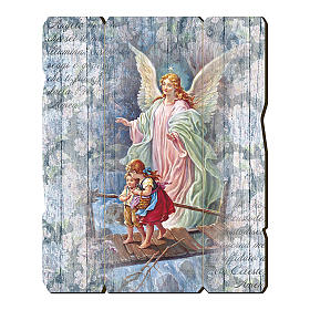 The Guardian Angel painting in moulded wood with hook on the back 35x30 cm