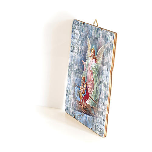 The Guardian Angel painting in moulded wood with hook on the back 35x30 cm 2