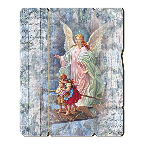 Guardian Angel painting on wood with hook on the back 35x30 cm 1