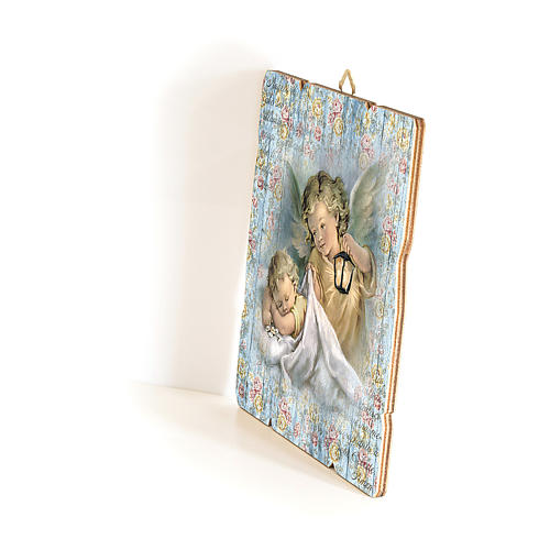 The Guardian Angel with lantern painting in moulded wood with hook on the back 35x30 cm 2