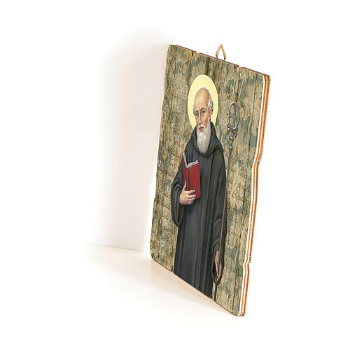 Quadro em madeira moldada gancho no verso ícone São Bento com livro 35x30 cm 2