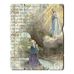 Apparition of Lourdes painting in moulded wood with hook on the back 35x30 cm