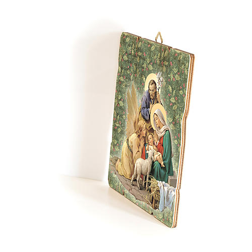 Nativity scene with Angel painting in moulded wood with hook on the back 35x30 cm 2