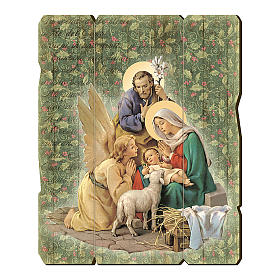 Nativity scene with Angel painting in moulded wood with hook on the back 35x30 cm