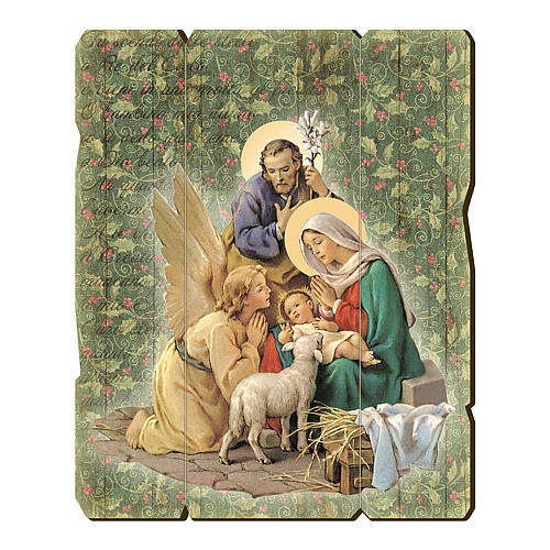 Nativity scene with Angel painting in moulded wood with hook on the back 35x30 cm 1