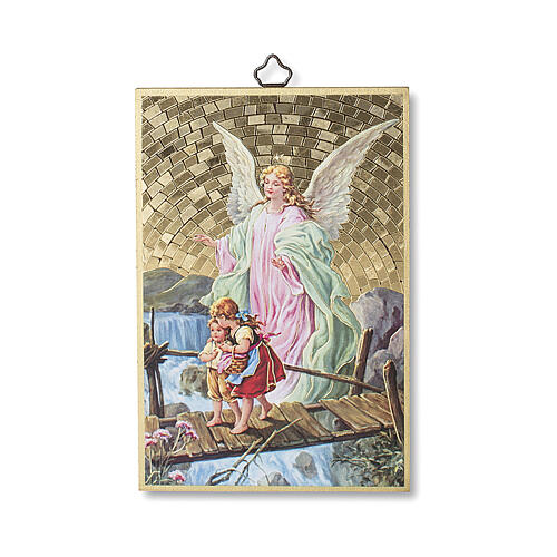 Bedruckte Holzplatte Schutzengel und Gebet Engel Gottes 1