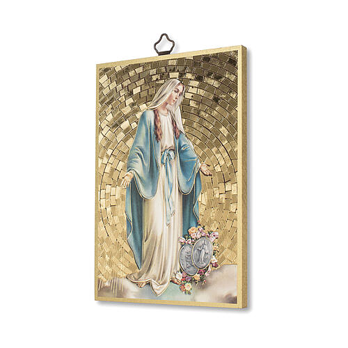 Bedruckte Holzplatte Jungfrau Maria mit Medaille und dem Gebet Orazione Efficacissima 2