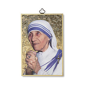 Bedruckte Holzplatte Mutter Teresa und Gebet auf der Rückseite