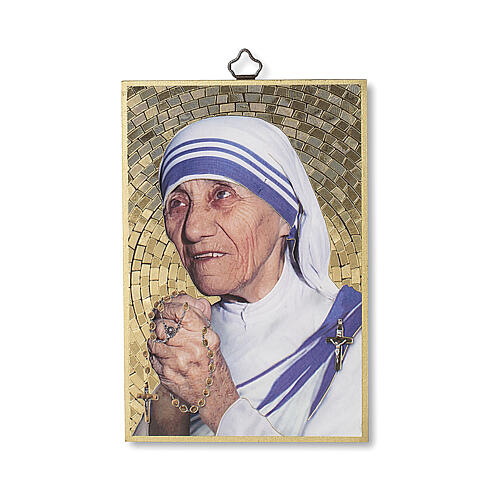 Bedruckte Holzplatte Mutter Teresa und Gebet auf der Rückseite 1