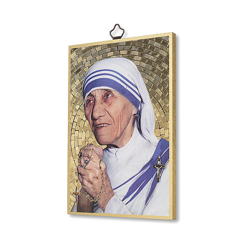 Bedruckte Holzplatte Mutter Teresa und Gebet auf der Rückseite 2