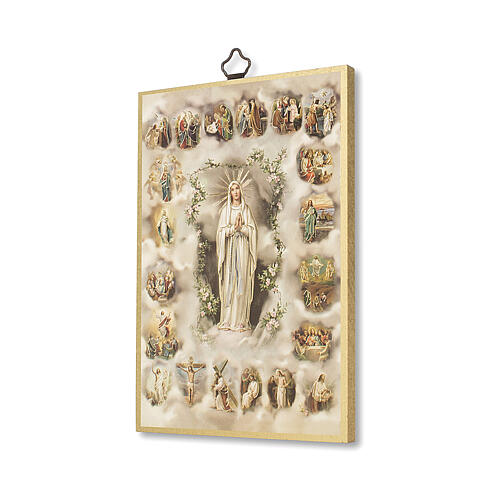 Impressão na madeira Mistérios do Santo Rosário com os 20 Mistérios ITA 2