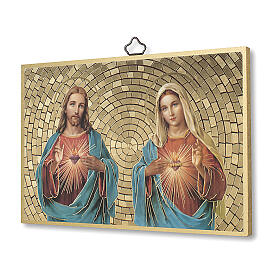 Bedruckte Holzplatte Heiligstes Herz Jesu und Maria mit Gebet auf der Rückseite