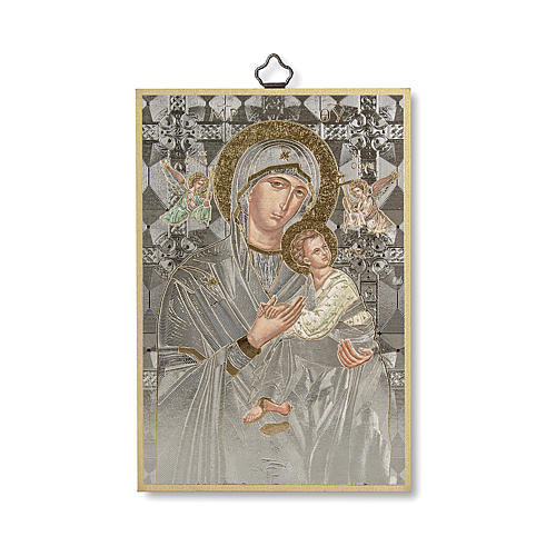 Impreso sobre madera Icono Virgen Perpetuo Socorro A Ti María fuente de Vida ITA 1