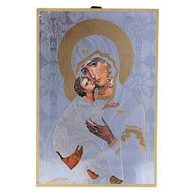 Bedruckte Holzplatte Gottesmutter von Vladimir und Gebet auf der Rückseite