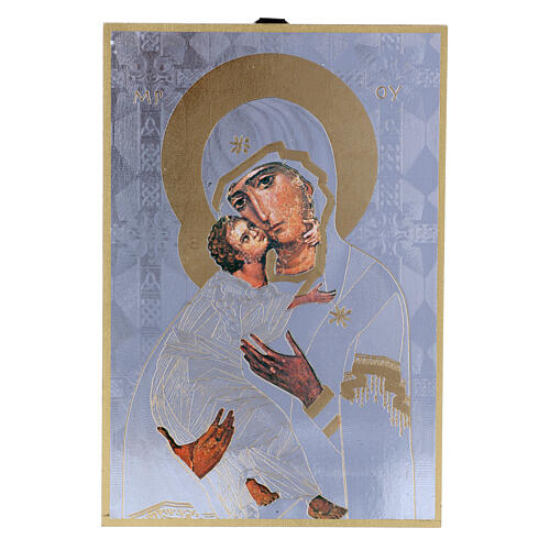 Bedruckte Holzplatte Gottesmutter von Vladimir und Gebet auf der Rückseite 1