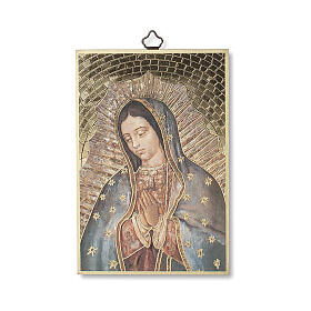 Bedruckte Holzplatte Unsere Liebe Frau von Guadalupe und Gebet auf der Rückseite