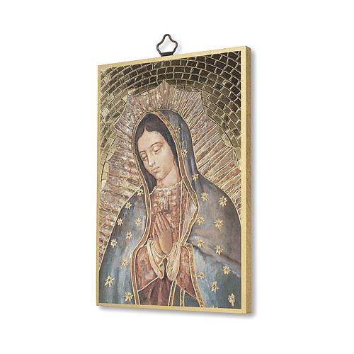 Bedruckte Holzplatte Unsere Liebe Frau von Guadalupe und Gebet auf der Rückseite 2