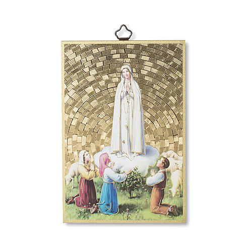 Impression sur bois Apparition de Fatima avec bergers Prière de l'Ange ITA 1