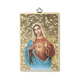 Bedruckte Holzplatte Unbeflecktes Herz Maria und Gebet auf der Rückseite
