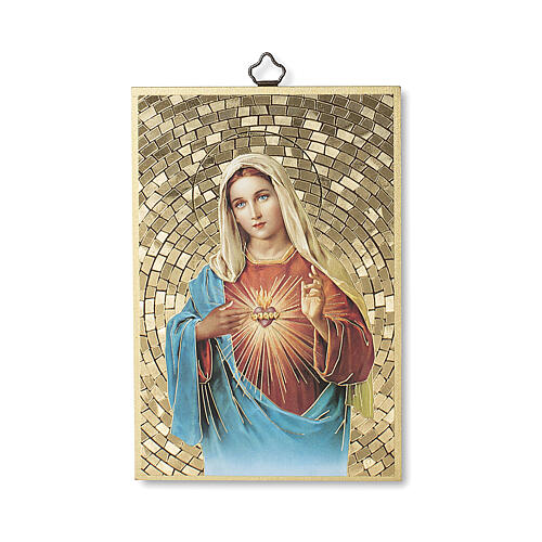 Bedruckte Holzplatte Unbeflecktes Herz Maria und Gebet auf der Rückseite 1