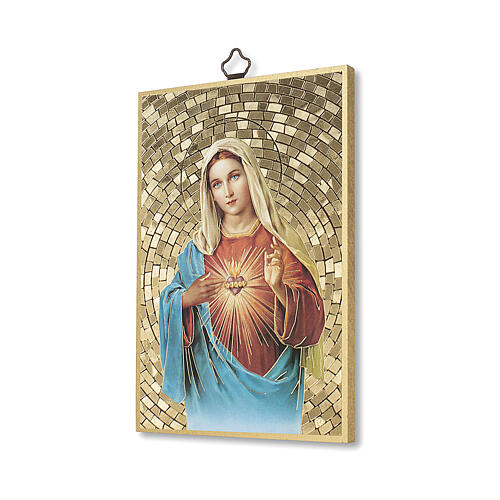 Bedruckte Holzplatte Unbeflecktes Herz Maria und Gebet auf der Rückseite 2