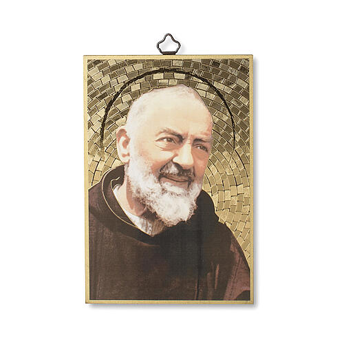 Bedruckte Holzplatte Pater Pio und Gebet auf der Rückseite 1
