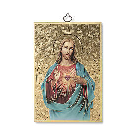 Bedruckte Holzplatte Heiligest Herz Jesus und Gebet auf der Rückseite