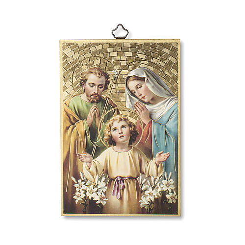 Bedruckte Holzplatte Heilige Familie und Gebet auf der Rückseite 1