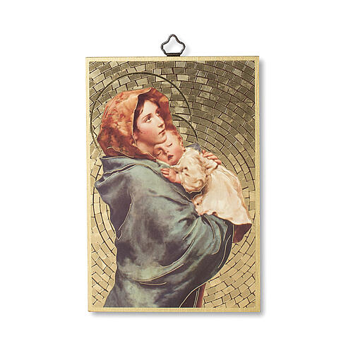 Bedruckte Holzplatte Jungfrau Maria nach Ferruzzi mit Gebet Ave Maria 1