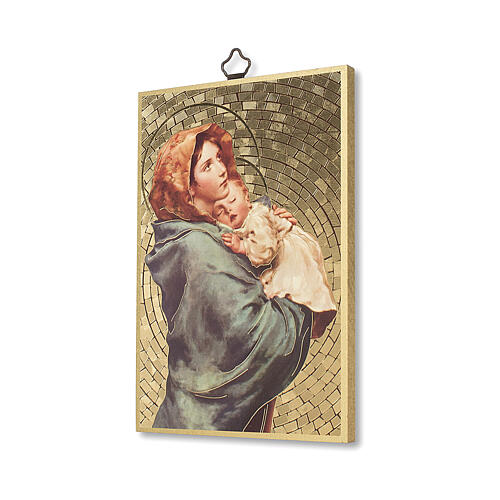 Bedruckte Holzplatte Jungfrau Maria nach Ferruzzi mit Gebet Ave Maria 2