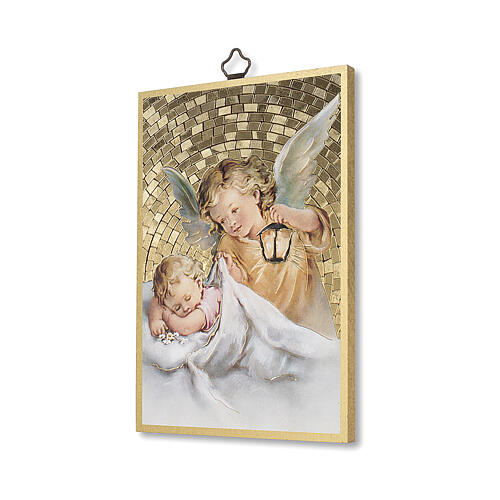 Bedruckte Holzplatte Schutzengel mit Laterne und Gebet Engel Gottes 2