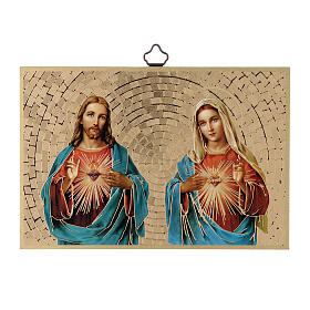 Bedruckte Holzplatte Heiligstes Herz Jesu und Maria