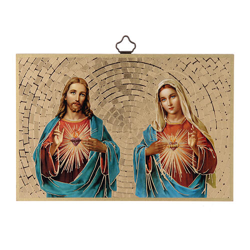 Bedruckte Holzplatte Heiligstes Herz Jesu und Maria 1