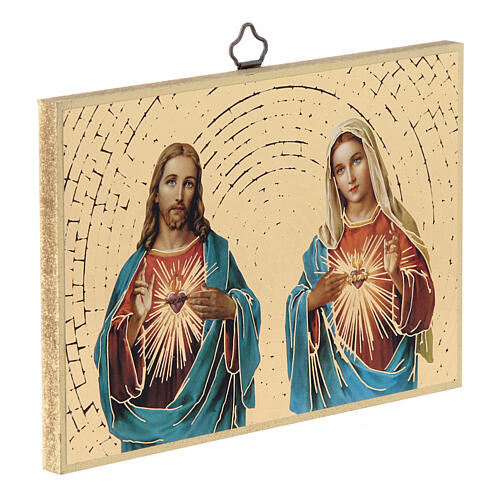 Bedruckte Holzplatte Heiligstes Herz Jesu und Maria 2