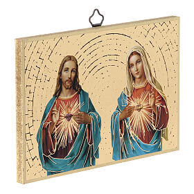 Impressão na madeira Sagrado Coração de Jesus e Maria