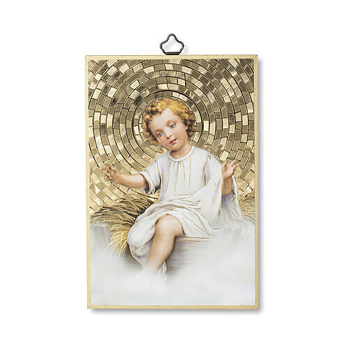 Bedruckte Holzplatte Jesuskind in der Krippe 1
