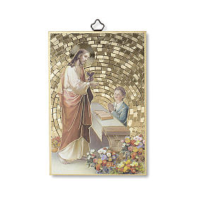 Impressão sobre madeira Jesus oferece a Comunhão a um menino