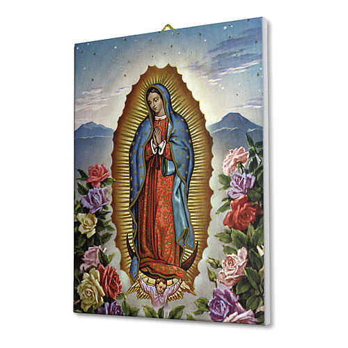 Bild auf Leinwand Unsere Liebe Frau von Guadalupe mit Rosen, 25x20 cm 2