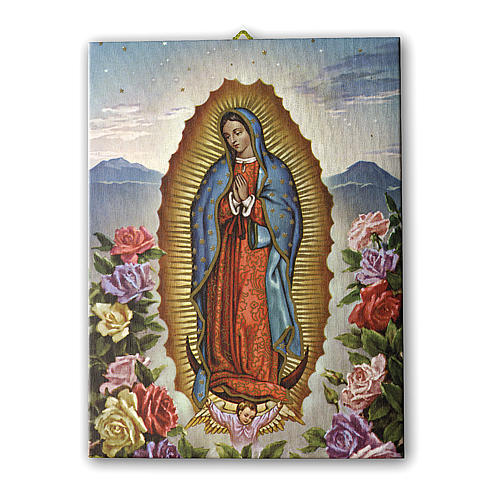 Cuadro sobre tela pictórica Virgen de Guadalupe con las Rosas 25x20 cm 1