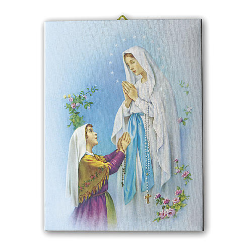 Quadro su tela pittorica Apparizione di Lourdes Con Bernadette 25x20 cm 1