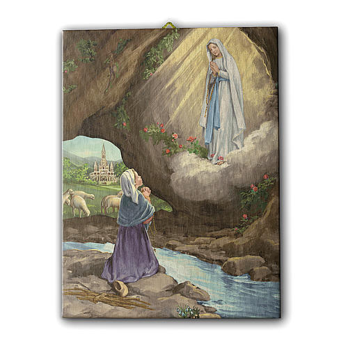 Cuadro sobre tela pictórica Aparición Lourdes con Bernadette 25x20 cm 1