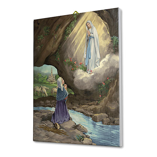 Quadro na tela Aparição de Lourdes com Bernadette 25x20 cm 2