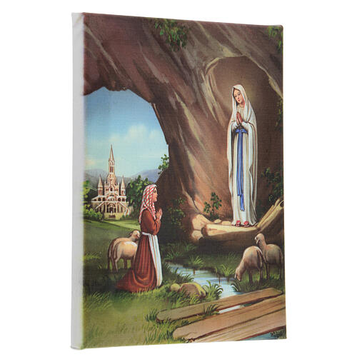 Quadro su tela pittorica Apparizione di Lourdes con Bernadette 25x20 cm 3