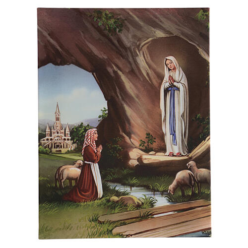 Quadro su tela pittorica Apparizione di Lourdes con Bernadette 40x30 cm 1